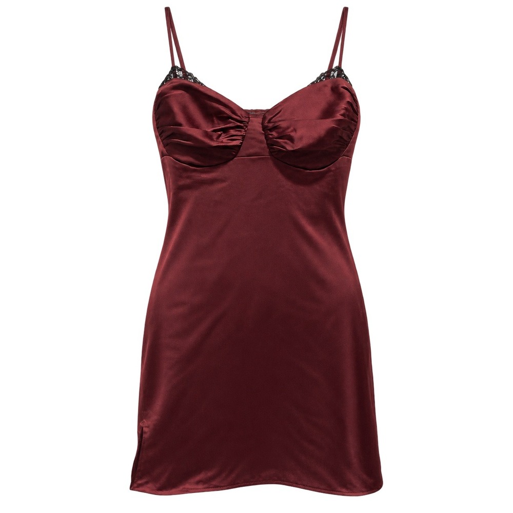 Wild Fable Lace Trim Satin Mini Dress Women L Burgundy Sweetheart Straps